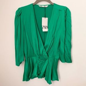 Green Zara Wrap Blouse